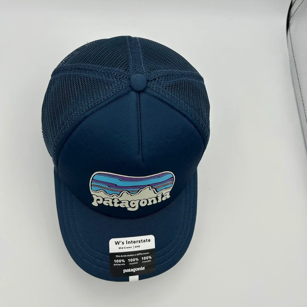 Patagonia Trucker Hat Fitz Roy Far Out Interstate Womens‎ OS Stone Blue Outdoors